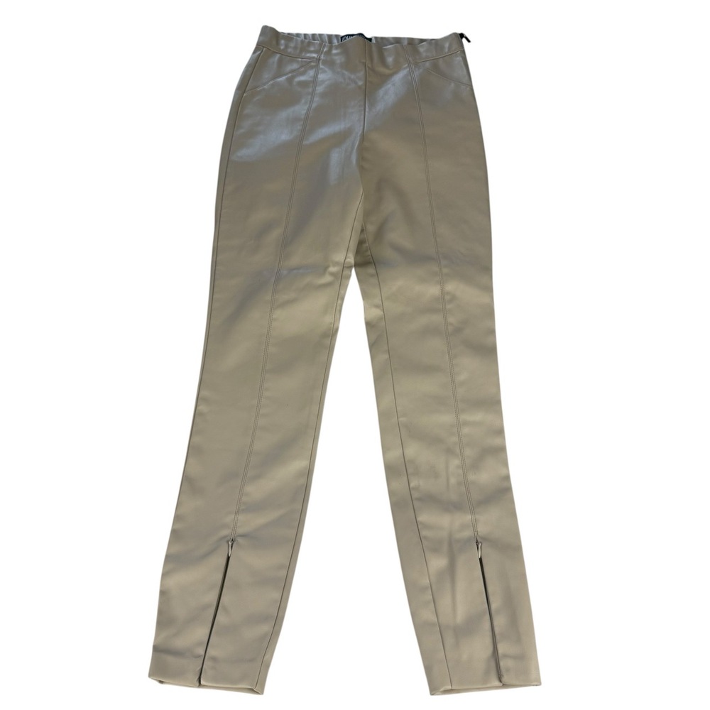 Zara Faux Leather Pants Womens Size Small Beige Skinny Ankle Zipper Hem Modern